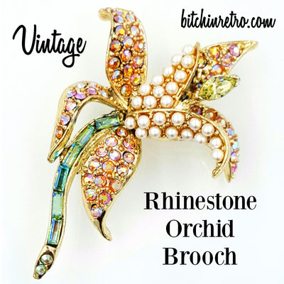 Pink Rhinestone Vintage Rooster Brooch