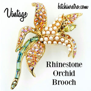 Vintage Orchid Rhinestone Brooch at bitchinretro.com
