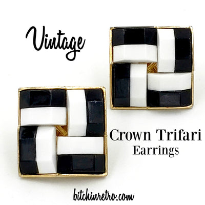 Crown Trifari Vintage Checkerboard Earrings at bitchinretro.com
