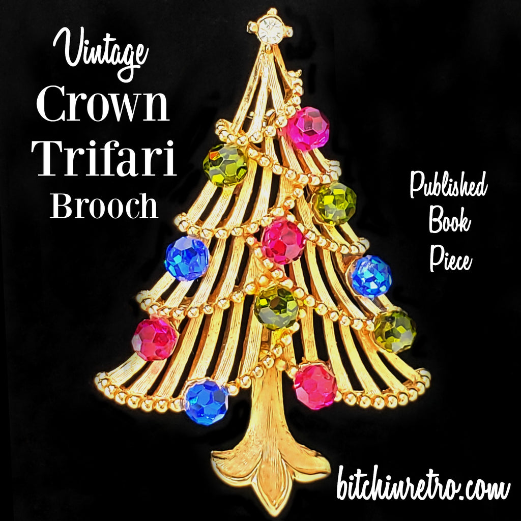 Crown Trifari Vintage Christmas Tree Brooch at bitchinretro.com