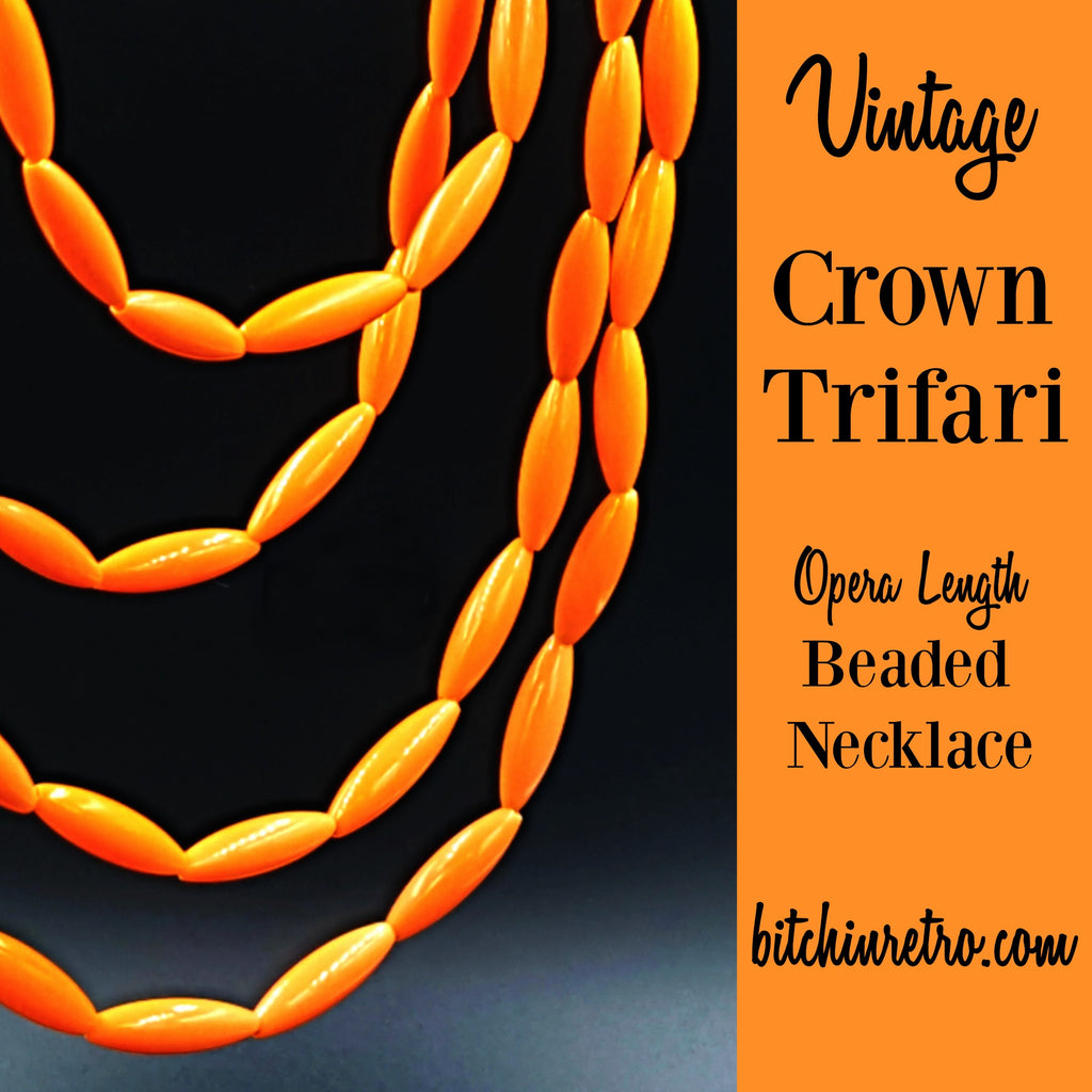 Vintage Crown Trifari Opera Length Beaded Necklace at bitchinretro.com