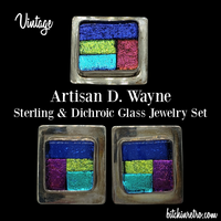 D. Wayne Artisan Sterling Silver & Dichroic Glass Brooch, Pendant & Earring Set