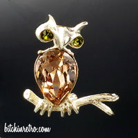 Dodds Vintage Rhinestone Owl Brooch at bitchinretro.com