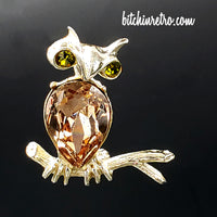 Dodds Vintage Rhinestone Owl Brooch at bitchinretro.com