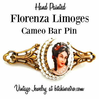 Florenza Limoges Hand Painted Cameo Bar Pin at bitchinretro.com