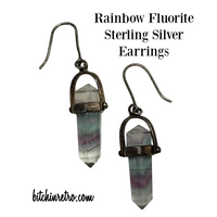 Rainbow Fluorite Crystal Sterling Silver Earrings at bitchinretro.com