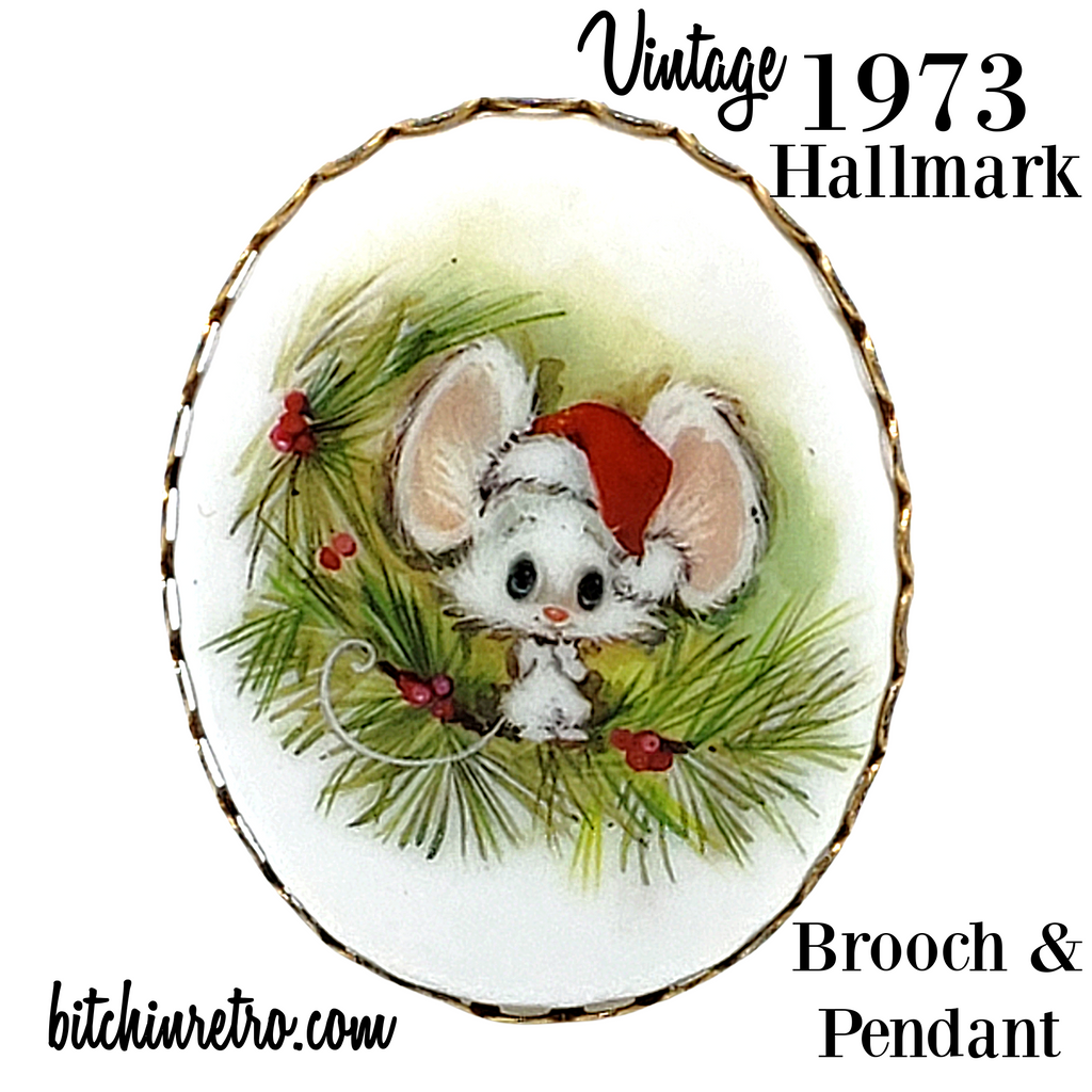 1973 Hallmark Christmas Mouse Brooch & Pendant at bitchinretro.com