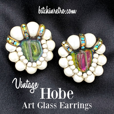 Hobe Vintage Art Glass and Pearl Earrings at bitchinretro.com