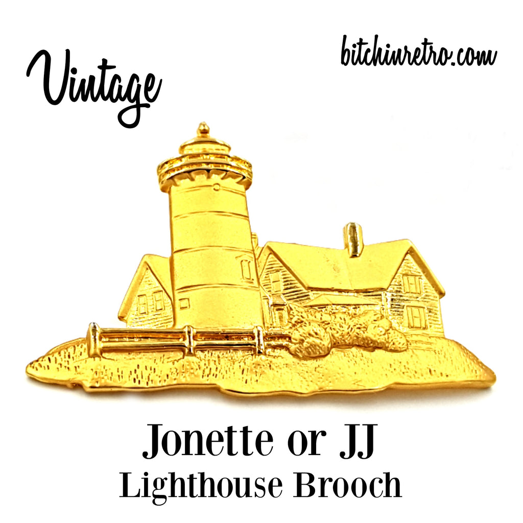 JJ Jonette Jewelry Vintage Brooch with Lighthouse and Homestead