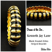 Kenneth Jay Lane Black Enamel Zebra Striped Brooch at bitchinretro.com