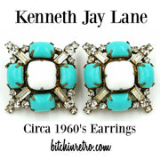 Kenneth Jay Lane Rhinestone Earrings Circa 1960's at bitchinretro.com