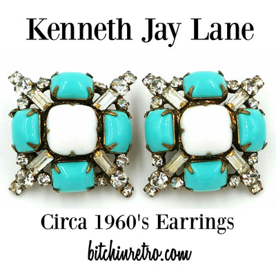 Kenneth Jay Lane Rhinestone Earrings Circa 1960's at bitchinretro.com