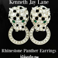 Kenneth Jay Lane Rhinestone Panther Earrings at bitchinretro.com