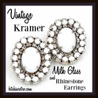 Kramer Vintage Milk Glass and Rhinestone Earrings at bitchinretro.com
