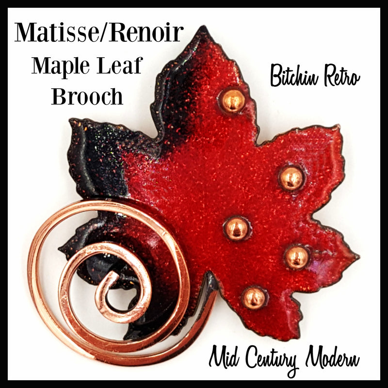 ヴィンテージ Matisse パレット ブローチ レトロ 刻印あり Matisse Vintage Brooch Copper and Enamel Leaf Mid Century Modern