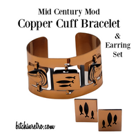 Mid Century Modern Copper Cuff Bracelet and Earring Set at bitchinretro.com