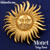 Monet Vintage Sun and Man in the Moon Brooch at bitchinretro.com