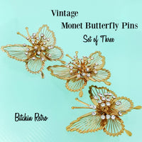 Monet Vintage Rhinestone Butterfly Brooch Set at bitchinretro.com