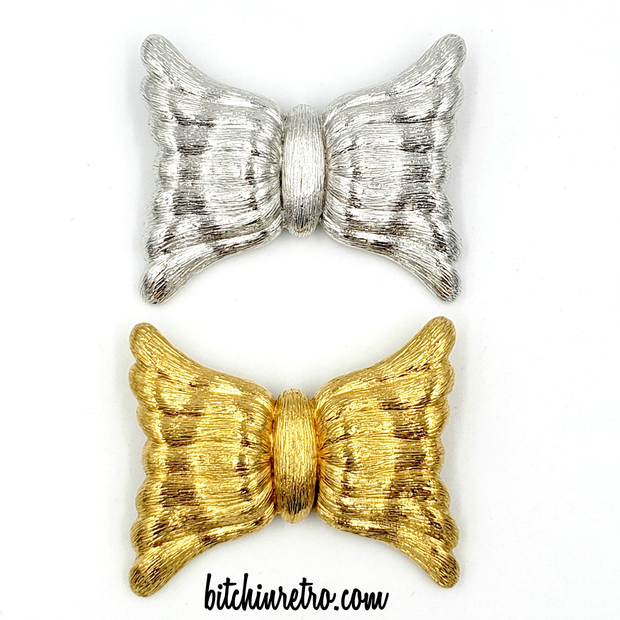 Monet Vintage Brooch Set Modernistic Bow in Silver and Gold | Bitchin Retro