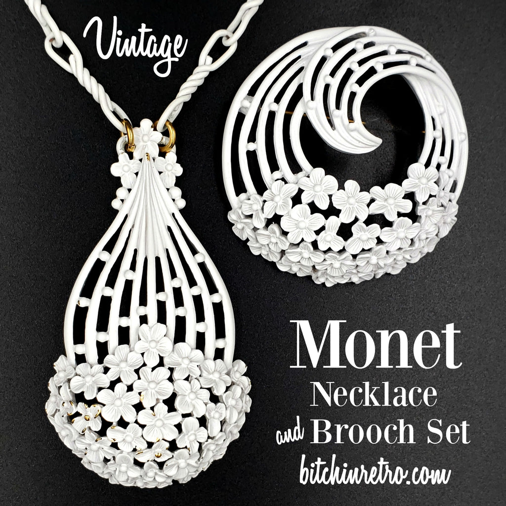 Monet Vintage Necklace and Brooch Set at bitchinretro.com