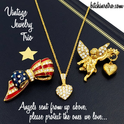 Patriotic Vintage Jewelry Trio With Monet and Carolee Angels at bitchinretro.com