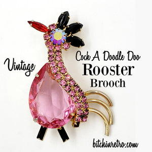 Pink Rhinestone Rooster Vintage Brooch at bitchinretro.com