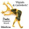 Pigtails and Cartwheels Primitive Enameled Brooch at bitchinretro.com