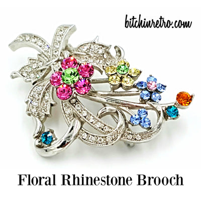 Floral Rhinestone Brooch at bitchinretro.com