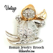 Roman Jewelry Snowman Rhinestone Brooch at bitchinretro.com