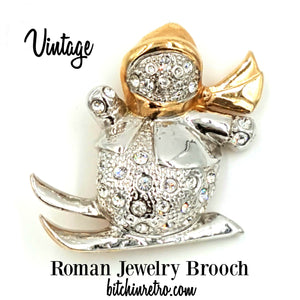 Roman Jewelry Snowman Rhinestone Brooch at bitchinretro.com