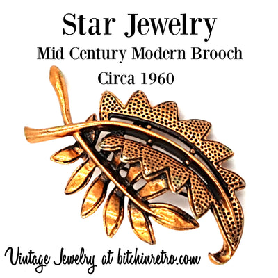 Star Jewelry Mid Century Modern Copper Brooch at bitchinretro.com