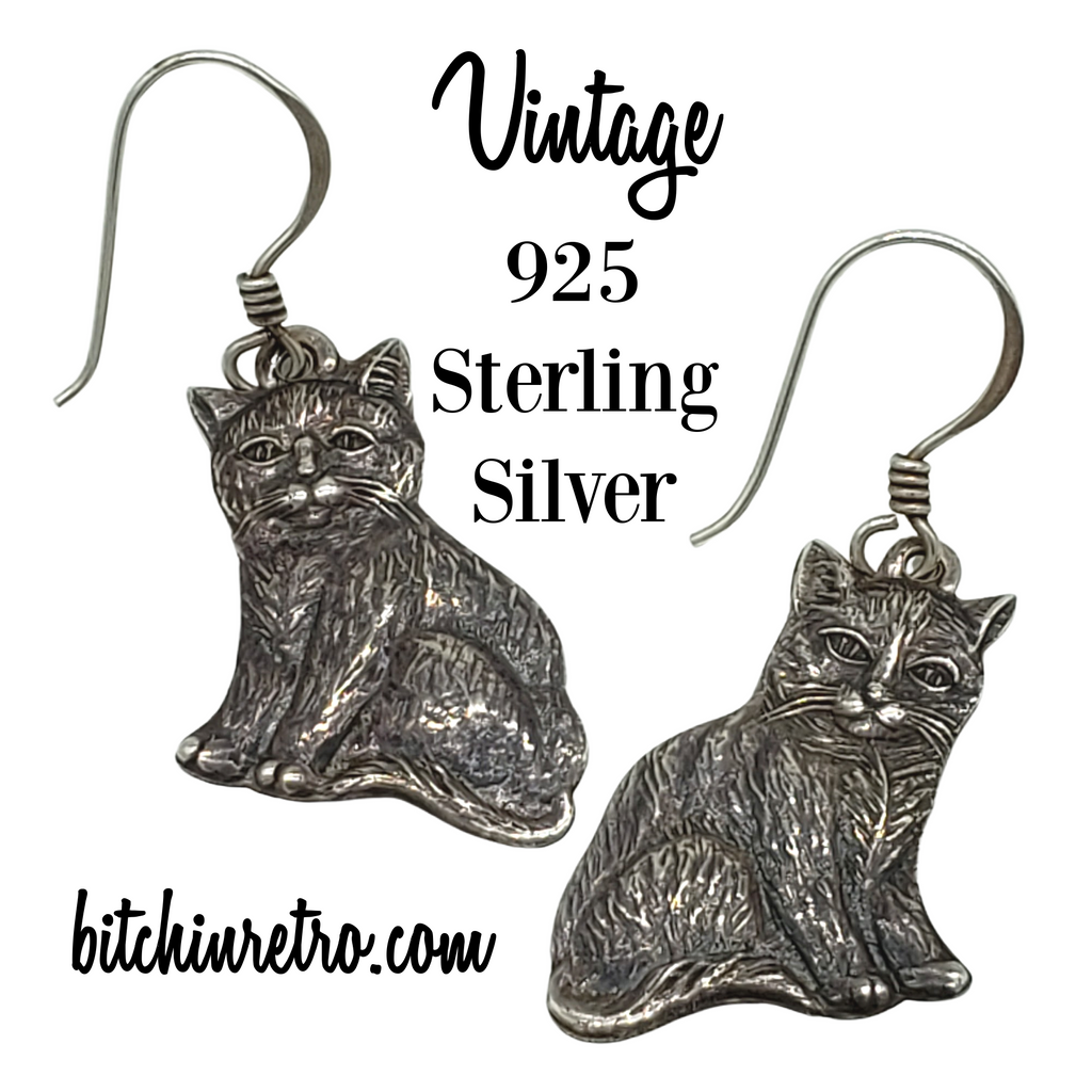 925 Sterling Silver Cat Earrings at bitchinretro.com