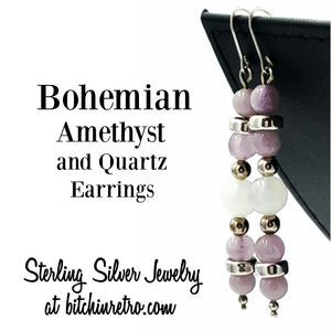 Bohemian Amethyst and Quartz Earrings at bitchinretro.com
