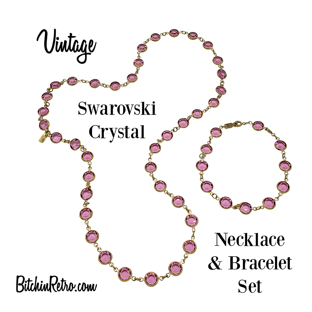 Vintage Swarovski Crystal Necklace Bracelet Set Bitchin Retro