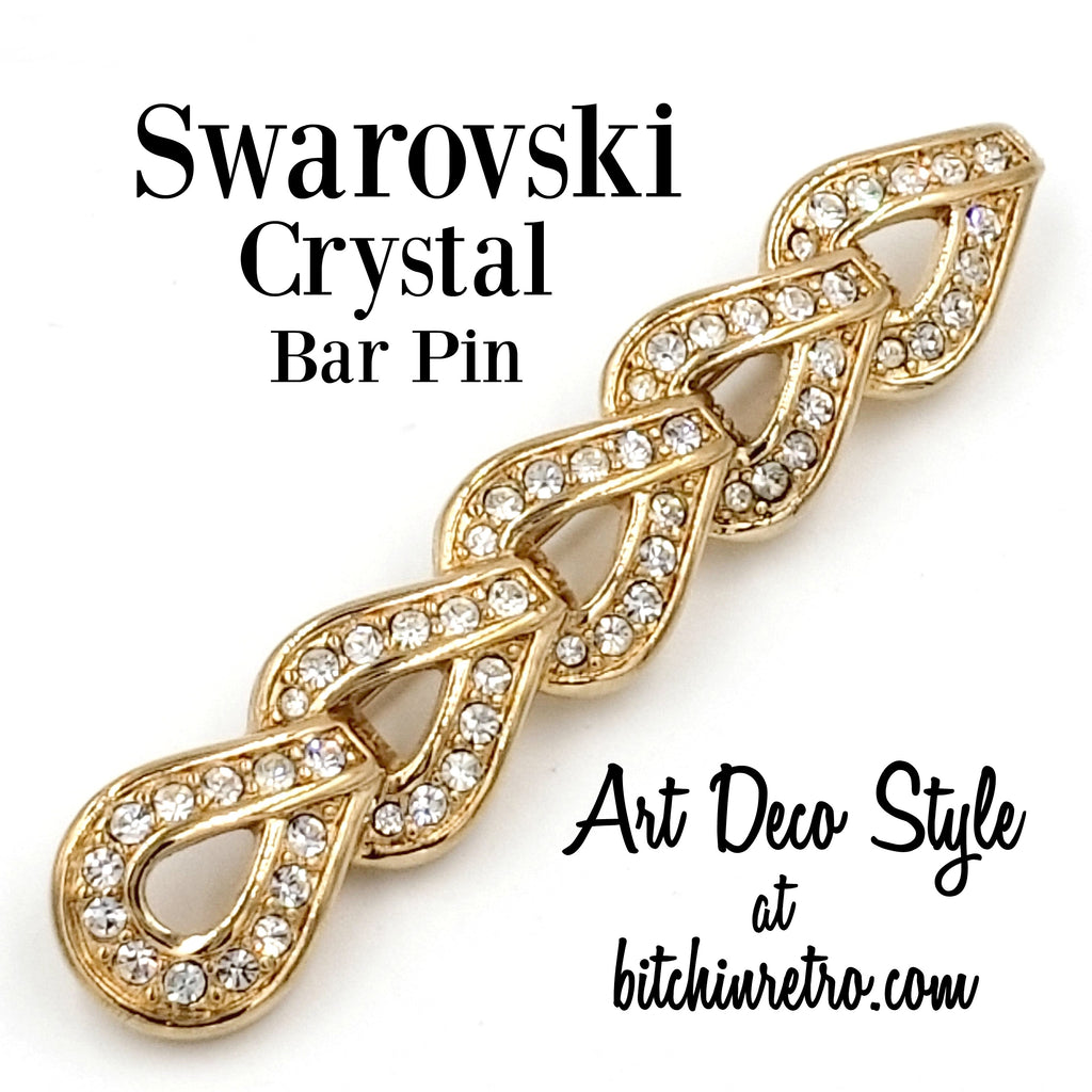 Swarovski Crystal Bar Pin With Art Deco Style at bitchinretro.com