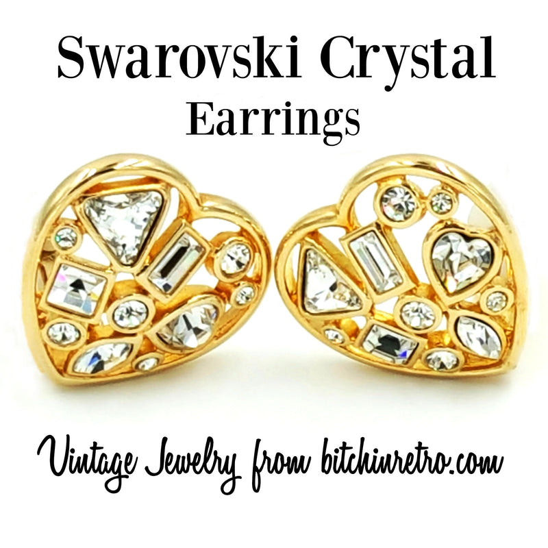 Vintage Swarovski Heart Earrings Multi Sized Crystals Bridal Bling