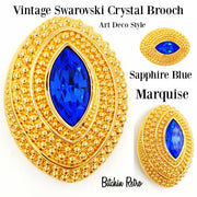 Swarovski Crystal Vintage Sapphire Blue Marquise Brooch at bitchinretro.com