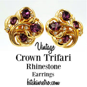 Crown Trifari Vintage Rhinestone Earrings at bitchinretro.com