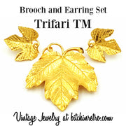 Trifari TM Vintage Leaf Brooch and Earring Set at bitchinretro.com