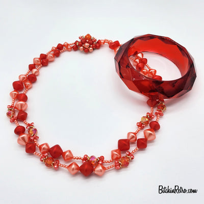 Vintage Hong Kong Beaded Necklace With Acrylic Bracelet at BitchinRetro.com