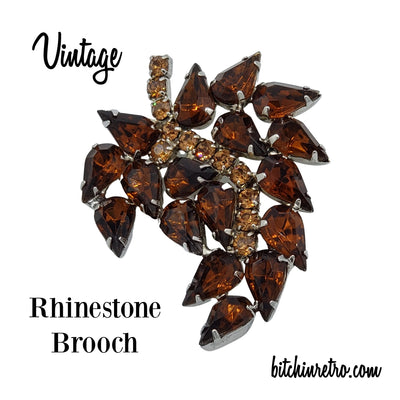 Vintage Autumn Leaf Rhinestone Brooch
