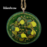 Vintage 1970's Enameled Pendant Necklace in Avocado Greens at bitchinretro.com