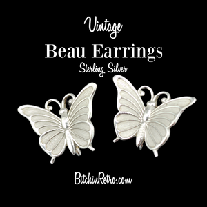 Vintage Beau Jewelry Sterling Silver Butterfly Earrings at BitchinRetro.com