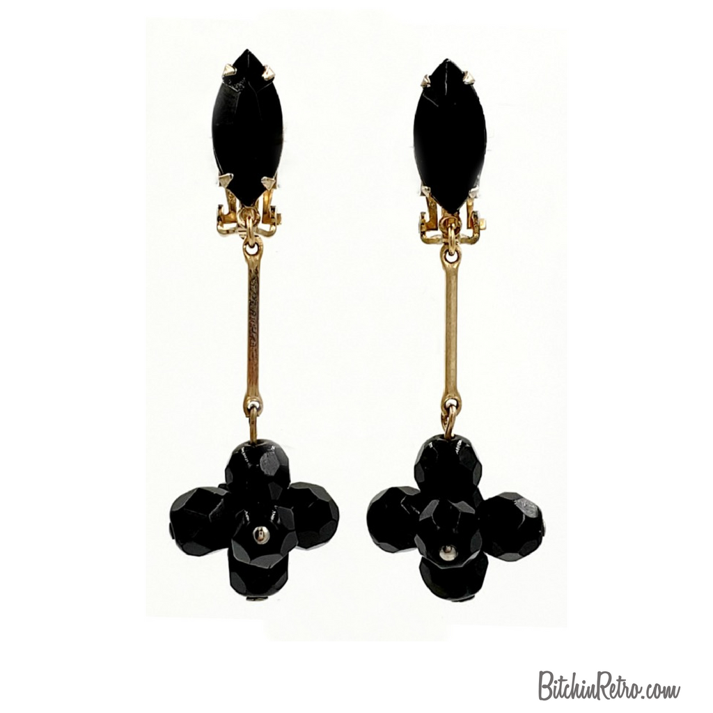 Lewis Segal of California Vintage Earrings with Black Glass Beads Bitchin Retro