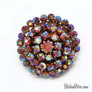 Vintage Rhinestone Brooch in Cranberry Gold Aurora Borealis Stones