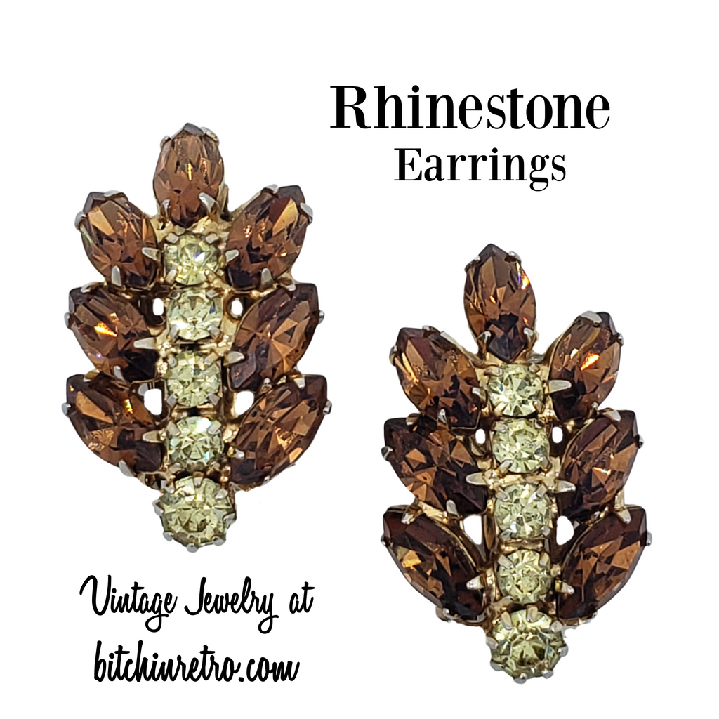 Vintage Topaz and Citrine Rhinestone Earrings at bitchinretro.com