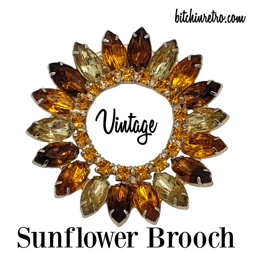 Sunflower Vintage Rhinestone Brooch at bitchinretro.com