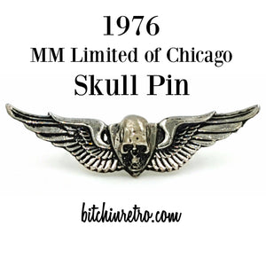 1976 MM Limited of Chicago Skull Pin at bitchinretro.com