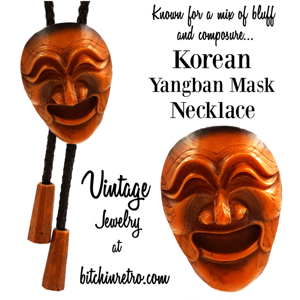 Korean Yangban Mask Necklace Vintage Jewelry at bitchinretro.com