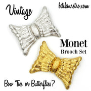 Monet Vintage Brooch Set Bow Ties or Butterflies at bitchinretro.com